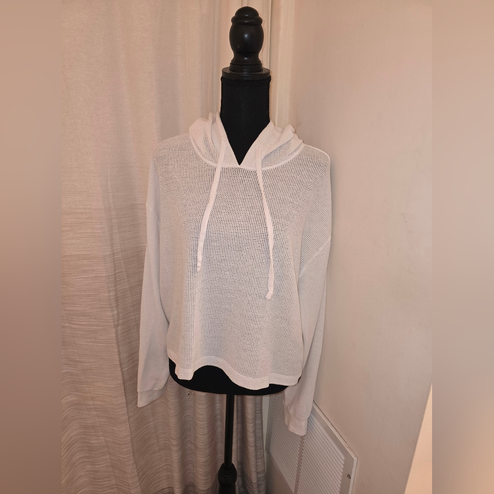 White Mesh Crop Hoodie